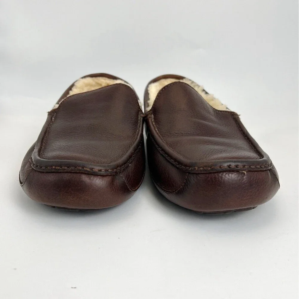 UGG Ascot Slipper Mens Size 12 Brown Full Grain Leather Genuine Sheepskin 5379